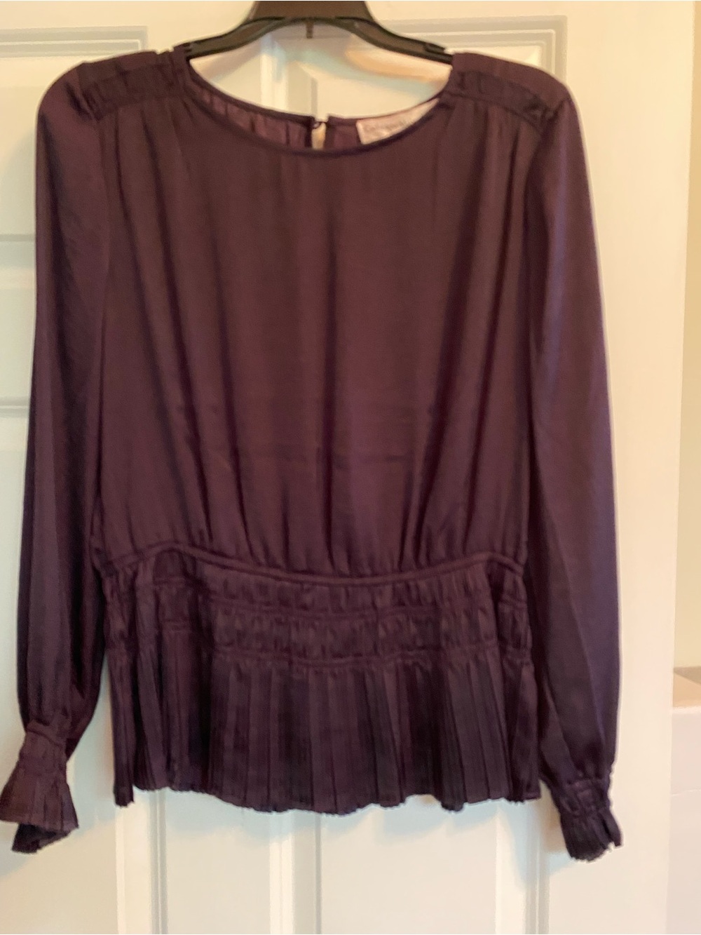 Catherine Malandrino Plum Long-Sleeve Pleated Hem Blouse